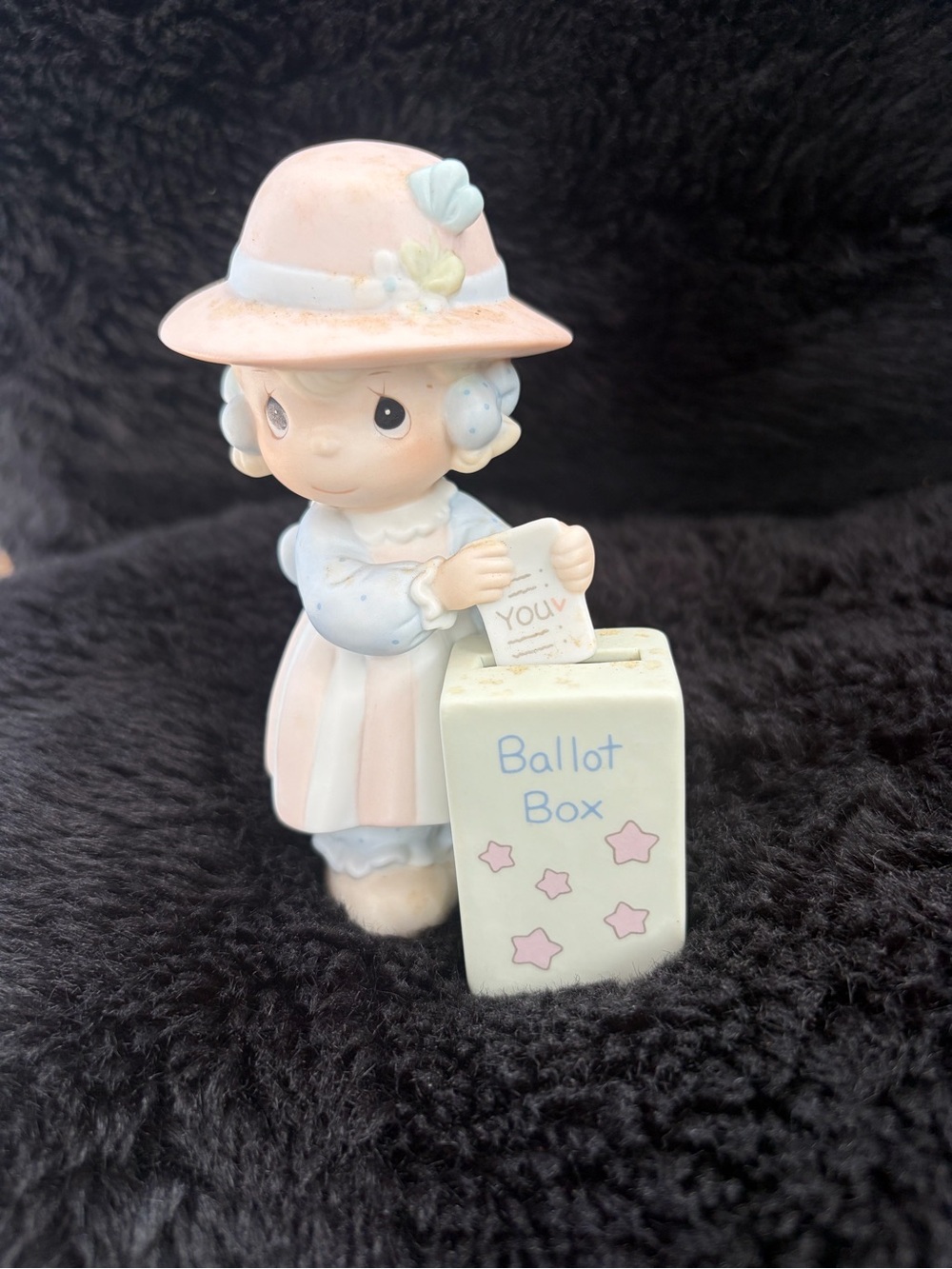 Precious Moments Ballot Box Girl Figurine 1989 Porcelain Hand Painted 4in